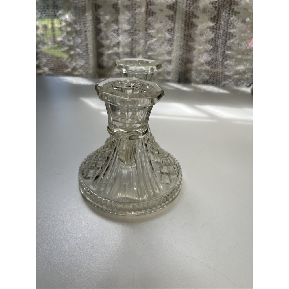 Glass Double Candle Holder Art Deco Depression Era - Picture 3 of 6